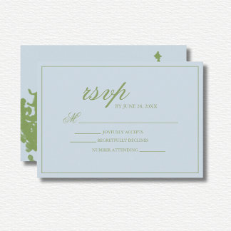 Blue Green Floral Watercolor Wedding  RSVP Card