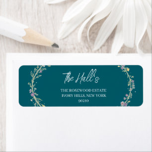 Blue Green Floral Wedding Label