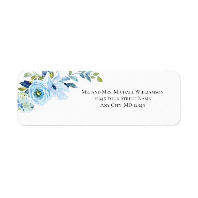 Blue Green Floral Wedding Return Address Label (Front)