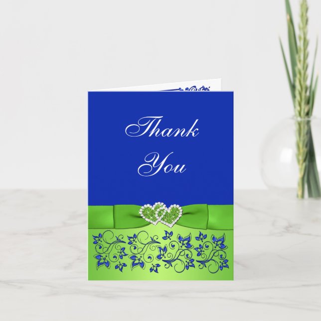 Blue, Green Floral Wedding Thank You Card (Front)