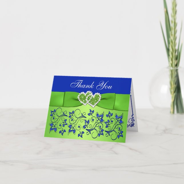 Blue, Green Floral Wedding Thank You Card 3 (Front)