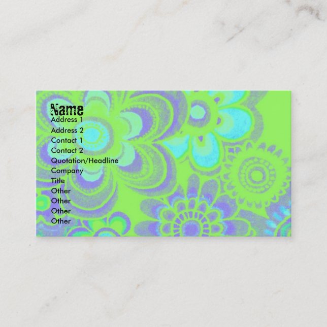 BLUE & GREEN FLOWER POWER BUSINESS CARDS (Front)