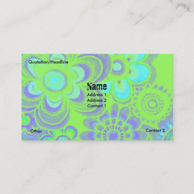 BLUE & GREEN FLOWER POWER BUSINESS CARDS (Front)