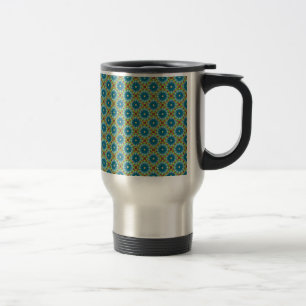 Blue Green Flowered Pattern Travel Mug