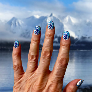 Blue Green Flowers - Nail Wraps
