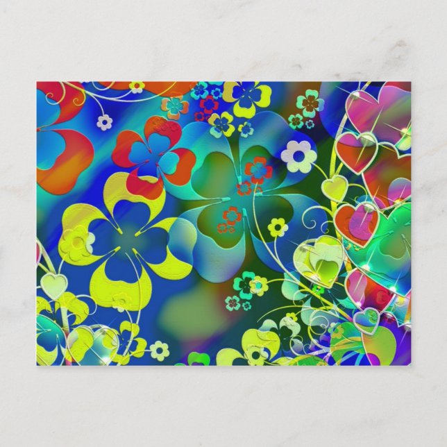 Blue Green Flowers Postcard (Front)