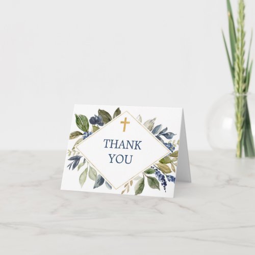 Blue green foliage baptism first communion cross