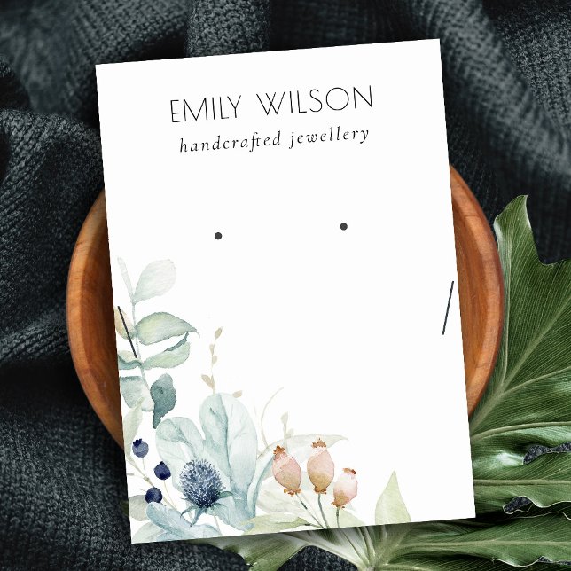 Blue Green Foliage Bunch Earring Necklace Display Business Card (Creator Uploaded)