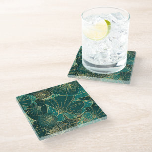 Blue-Green Foliage Glass Coaster
