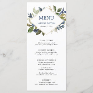 Blue green foliage greenery gold geometric menu