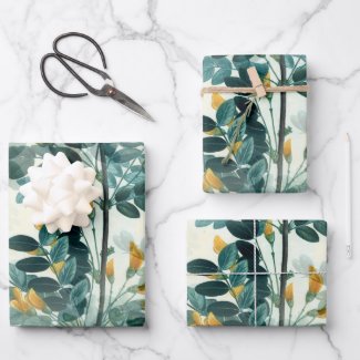  Blue Green Foliage Wrapping Paper Sheets