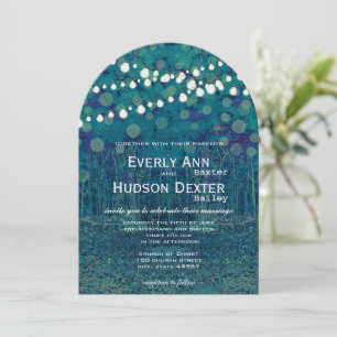 Blue Green Forest Garland of Lights Wedding Invitation