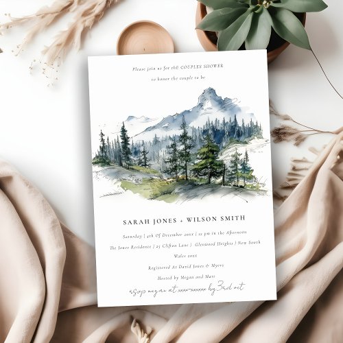 Blue Green Forest Landscape Sketch Couples Shower Invitation