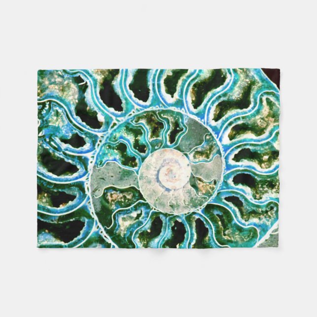 Blue Green Fossil Geode Fleece Blanket (Front (Horizontal))