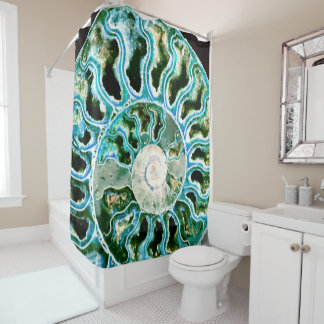 Blue Green Fossil Geode Shower Curtain