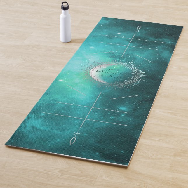Blue Green Galaxy, Alignment Lines Yoga Mat (In Situ)