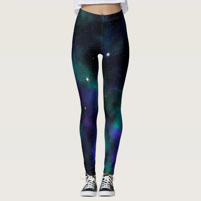 Blue Green Galaxy Celestial Space Leggings | Zazzle