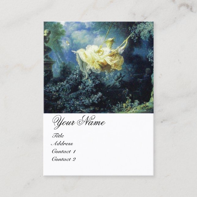 Blue Green Garden Yellow Rococo Lady on Swing Business Card (Front)