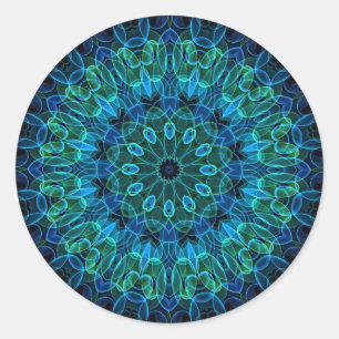 Blue Green Gems kaleidoscope Classic Round Sticker