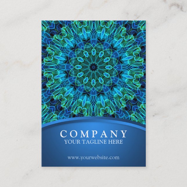 Blue & Green Gems Mandala Business Card (Front)
