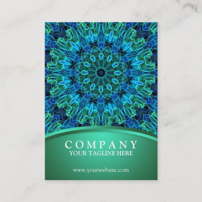 Blue & Green Gems Mandala Business Card (Front)