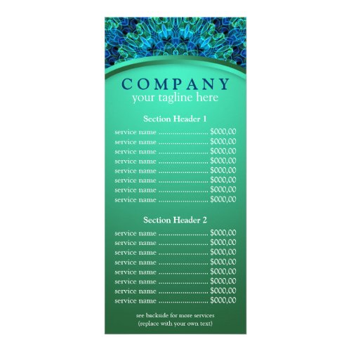 Blue &amp; Green Gems  mandala price list menu