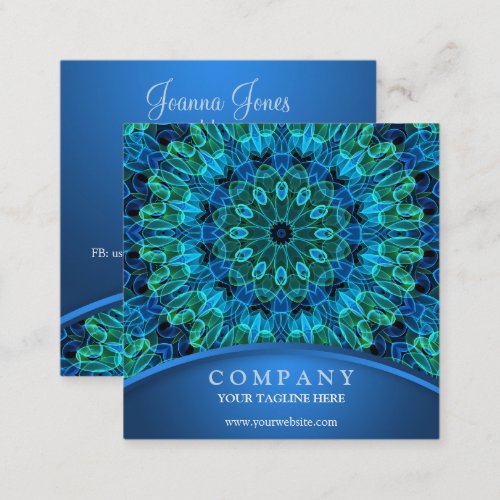 Blue &amp; Green Gems Mandala Square Business Card