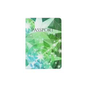 Blue Green Gemstone Compass Rhinestone Bling Look Passport Holder