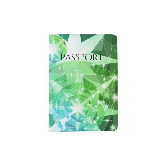 Blue Green Gemstone Compass Rhinestone Bling Look Passport Holder (Front)