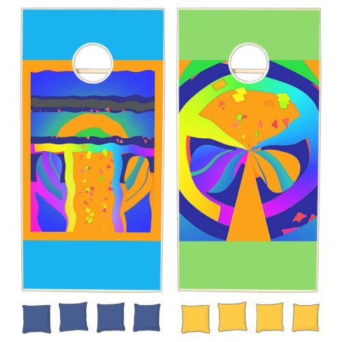 Blue Green Geo Chaos  Cornhole Set