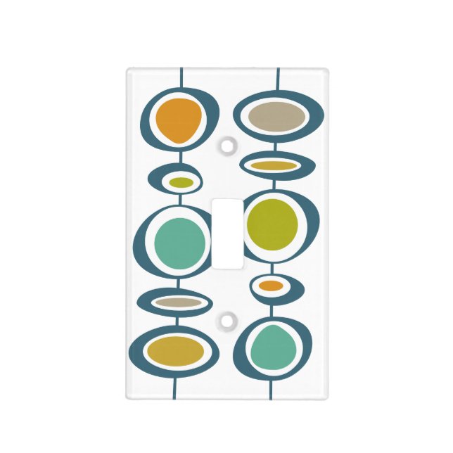 Blue Green Geometric Circles Mid-century Light Switch Cover (Front)