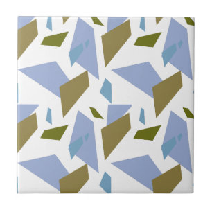 Blue Green Geometric Shapes Seamless Pattern Ceramic Tile