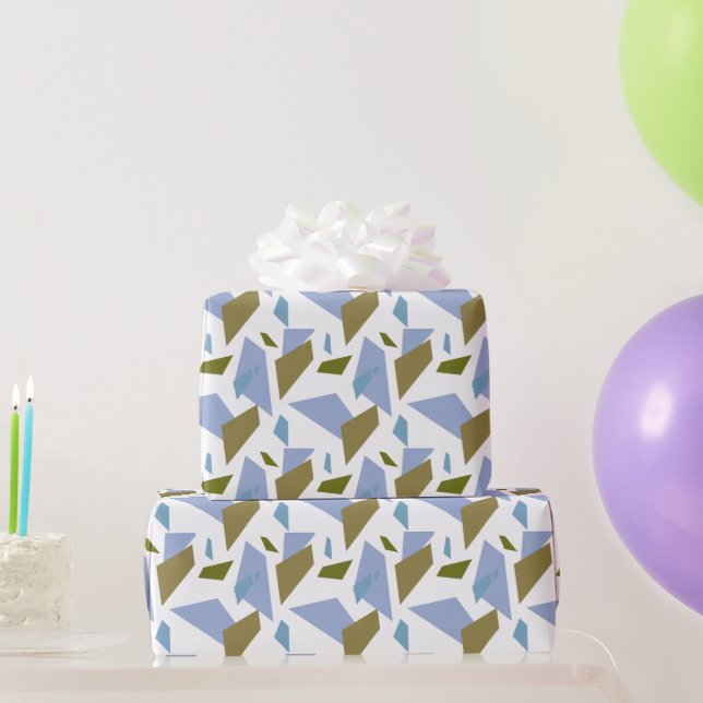 Blue Green Geometric Shapes Seamless Pattern Wrapping Paper (Party Gifts)