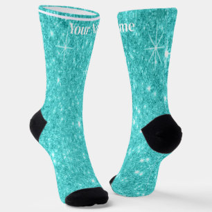 Blue Green giltter   Custom Name Socks