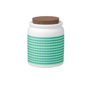 Blue Green Gingham Pattern Candy Jar