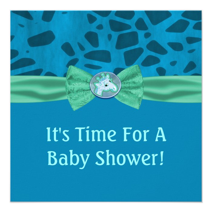 Blue & Green Giraffe Baby Shower Announcements