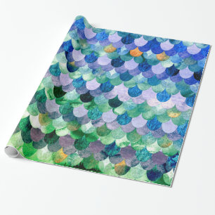 Blue Green Girly Mermaid Fish Scales Wrapping Paper
