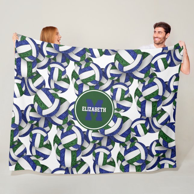 Blue green girly volleyball team colors fleece blanket (In Situ)