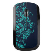 Blue-green Glitter Floral Lace Custom Background Wireless Mouse at Zazzle