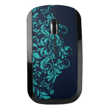Blue-green Glitter Floral Lace Custom Background Wireless Mouse