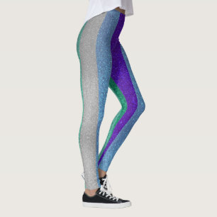 Blue Green Glitter Gay Men Pride Striped Flag  Leggings