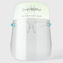 Blue Green Glitter Monogram Logo Hair Salon COVID Face Shield