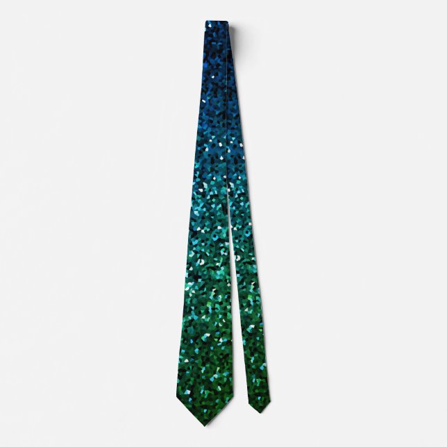 Blue Green Glitter Patterns Abstract Art Wedding Neck Tie (Front)