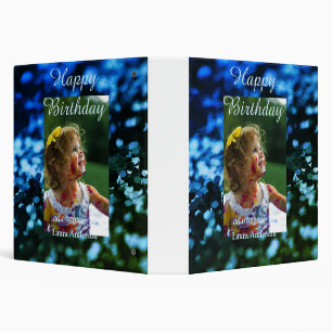 Blue green glitter photo kids birthday modern rust 3 ring binder