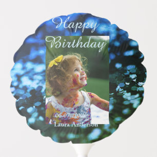 Blue green glitter photo kids birthday modern rust balloon