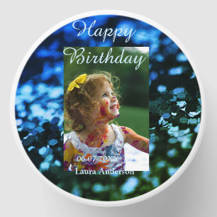 Blue green glitter photo kids birthday modern rust mini candle favors