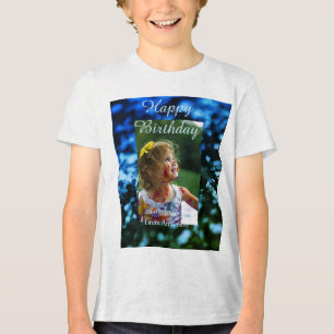 Blue green glitter photo kids birthday modern rust Tri-Blend shirt