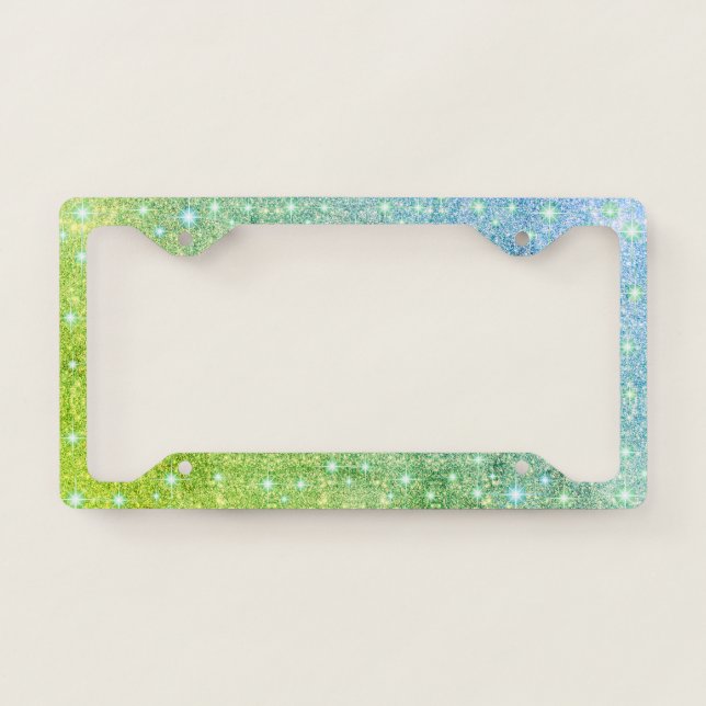 BLUE GREEN Glitter Sparkle License Plate Frame (Front)