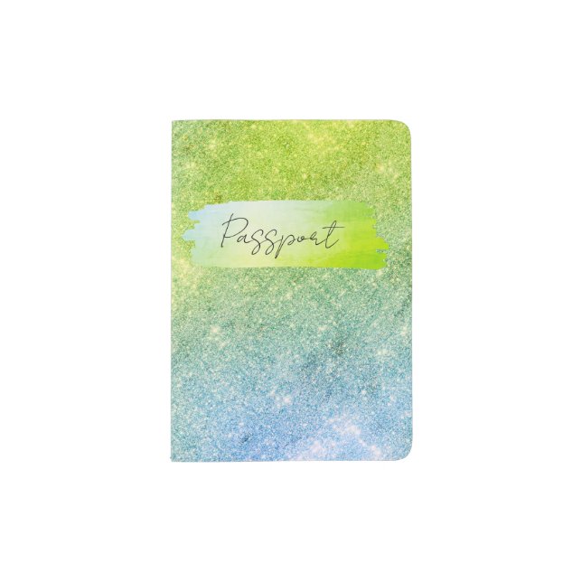BLUE GREEN Glitter Sparkle Passport Holder (Front)