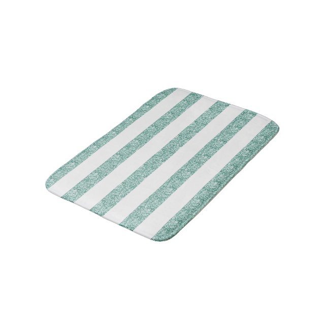 Blue Green Glitter Stripes Bath Mat (Angled)